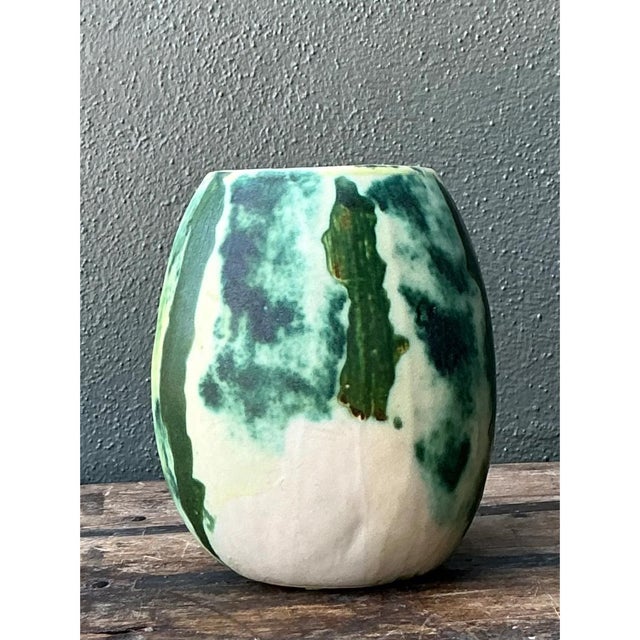 Mid-Century Modern Vintage Green Abstract Ceramic Vase For Sale - Image 3 of 12
