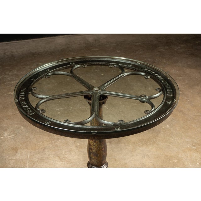 Early 20th Century Early 20th Century Repurposed Industrial Cast-Iron Mill Wheel Round Dining Table With Glass Top For Sale - Image 5 of 10