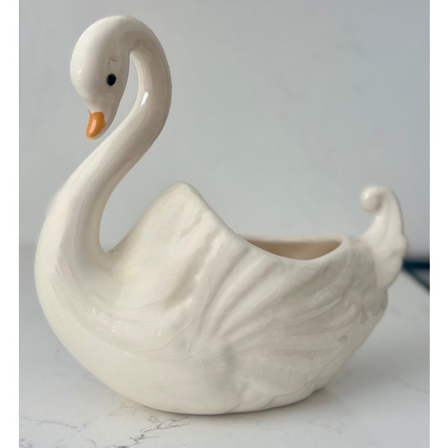 Vintage White Ceramic Swan Vase Planter For Sale In Palm Springs - Image 6 of 14