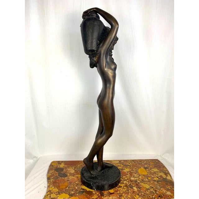 Metal Large 20th-Century Bronze Sculpture of a Nude Young Woman Carrying a Water Urn For Sale - Image 7 of 8