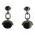 Black Onyx Sterling Silver Art Deco Dangle Earrings, Pair, Pierced, Circa Late-20th Century For Sale