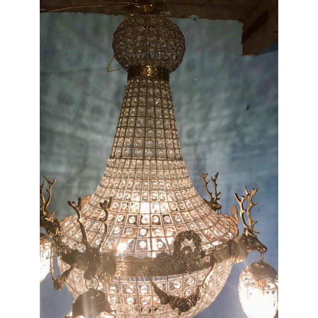 1970s 1970 French Louis XVI Gold Bronze Deer Head Chandeliers Pair For Sale - Image 5 of 16