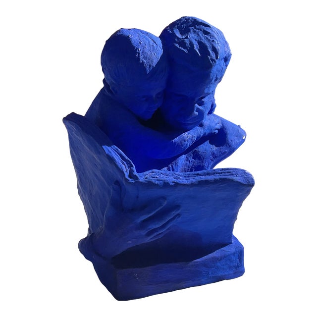 1970s Yves Klein Blue Painted Bust of Father and Son Reading For Sale