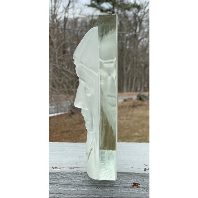 Deco - Mid Century Vintage Frosted Art Glass Madonna Statuette Crystal Plaque For Sale - Image 12 of 17