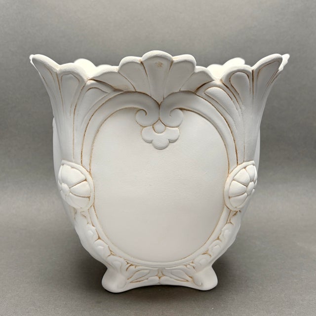 Ceramic Vintage Neoclassical Rococo Revival White Bisque Ceramic Footed Jardiniere Planter For Sale - Image 7 of 11