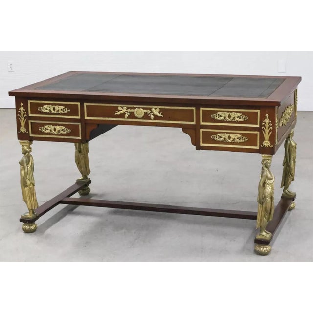 1800's Antique French Empire, Bronze Mtd, Leather Slides, Mahogany, Bureau Desk For Sale In Dallas - Image 6 of 8
