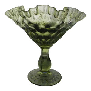 1960's Fenton Colonial Green Thumbprint Ruffled Compote