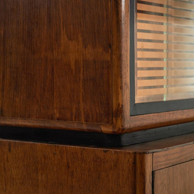 Brown Vintage Oak Display Cabinet with Sliding Glass Panels, 1950s For Sale - Image 8 of 18