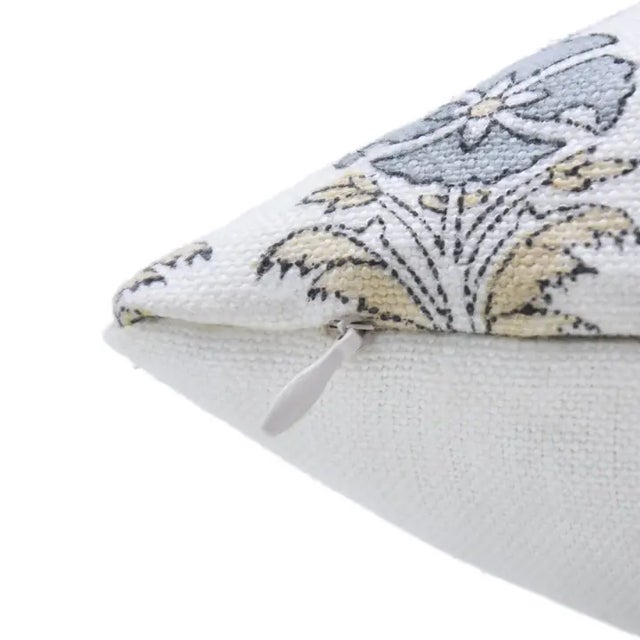 Art Deco Fabdivine Floral Block Print Pillow Cover 18x18 Inch Off-White Linen-Mor Mukut For Sale - Image 3 of 4