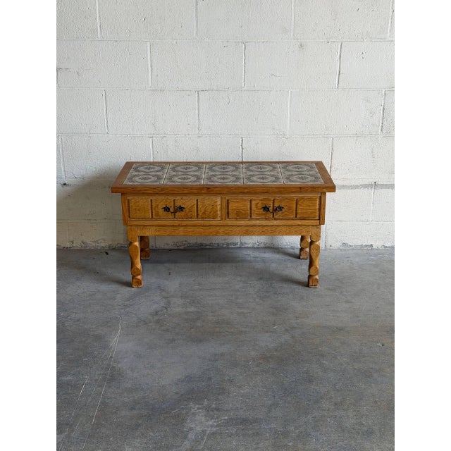 Mid-Century Modern Vintage Danish Oak Tile Top Entry Table Bench by Henning Kjærnulf For Sale - Image 3 of 10