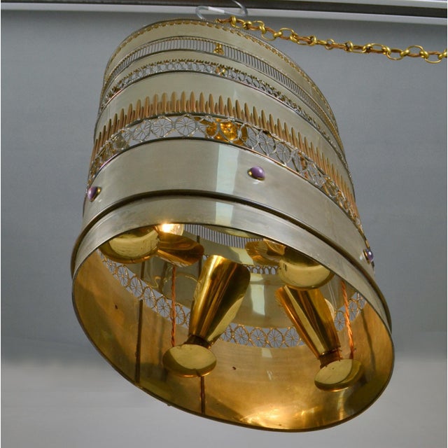 Metal Pendant Lamp with Brass and Copper Decorations For Sale - Image 13 of 18
