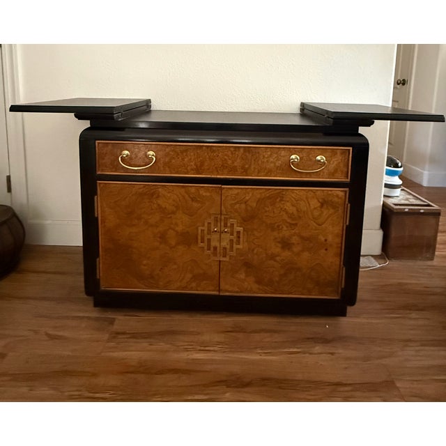 Wood 1970s Century Furniture by Raymond Sobota Buffet Black Frame With Burl Wood For Sale - Image 7 of 11