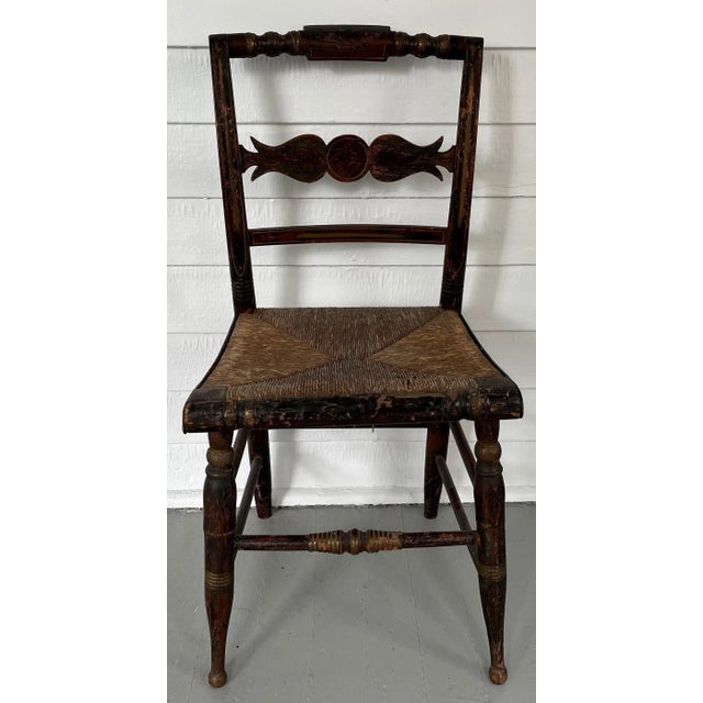 Wood Antique Early 19th Century American Federal Classical Grain Painted Side Chair For Sale - Image 7 of 12