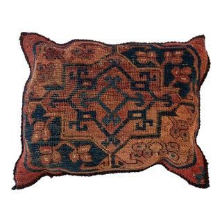 Pillow W/Antique Rug Fragment, 16" X 16" For Sale
