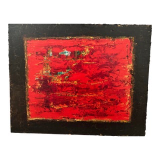 Tammera White: Abstract Mixed-Media Painting-Bold Red & Black Textured Composition For Sale