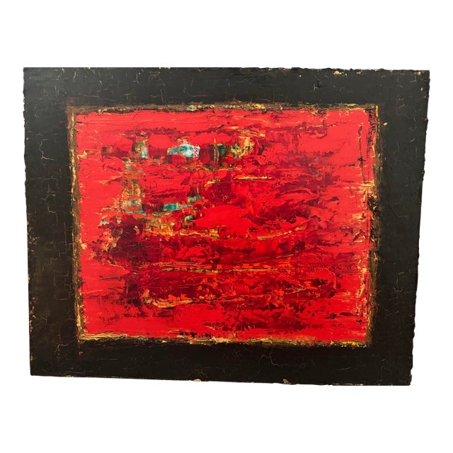 Tammera White: Abstract Mixed-Media Painting-Bold Red & Black Textured Composition For Sale
