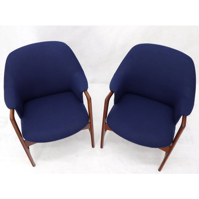 New Blue Wool Upholstery Teak Frames Danish Mid-Century Modern Lounge Chairs For Sale - Image 12 of 15