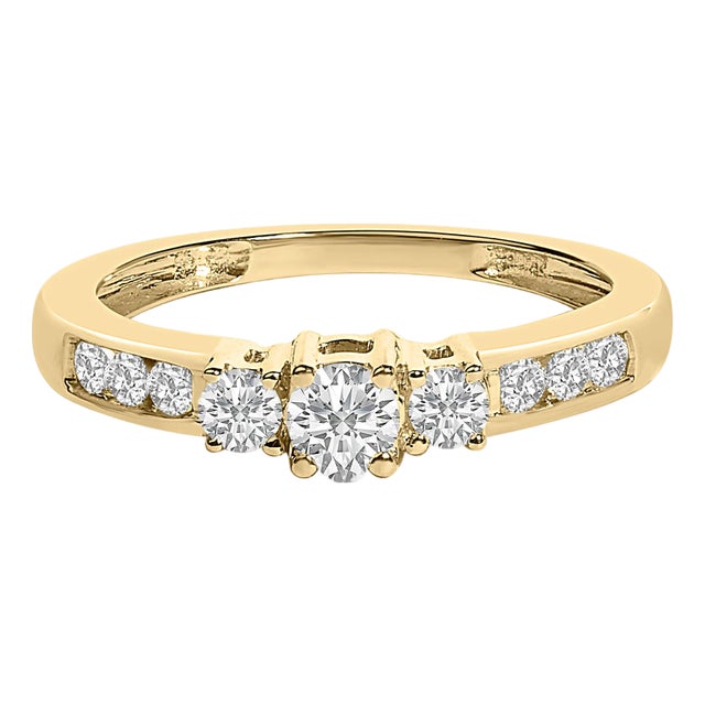 10K Yellow Gold 1/2 Cttw Diamond Three Stone Ring For Sale