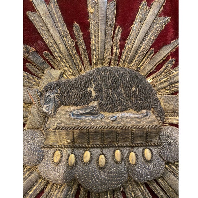 19th Century 19th-Century Ecclesiastical Velvet Pillow With Agnus Dei Bullion Embroidery For Sale - Image 5 of 18