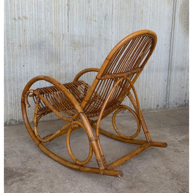 Mid 20th Century Midcentury Bamboo Rocking Chairs in the Style of Franco Albini, Italy For Sale - Image 5 of 16