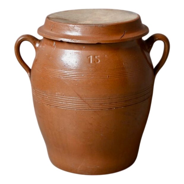 Covered Stoneware Farm Pot For Sale