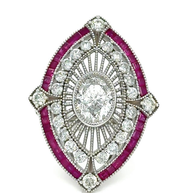 2020s 14ct White Gold Ruby & Diamond Set "Art-Deco" Inspired Ring 4.62ct For Sale - Image 5 of 6