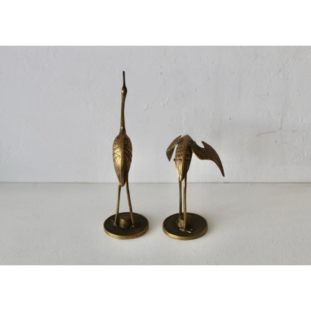 1970s Vintage Mid-Century Mantle Size Sculptural Brass Cranes Herons Water Fowl-a Pair For Sale - Image 5 of 14