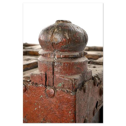 Wood Large Wooden and Metal Chest with Red Patina For Sale - Image 7 of 11