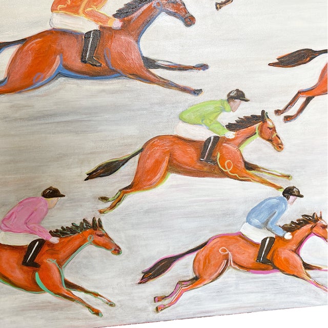 Horse Racing Painting Original Acrylic Art, Equestrian Wall Art, Preppy Palm Beach Decor, Jockey Horse Art by Tatiana Duperault For Sale In West Palm - Image 6 of 6