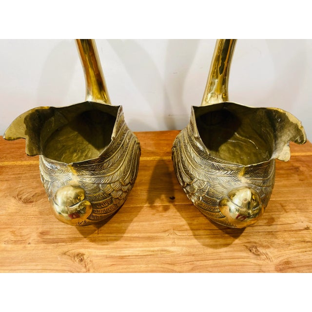 Hollywood Regency Monumental Sculptural Brass Swans Planters Restored - A Pair For Sale - Image 4 of 11