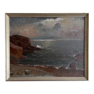 Mid 20th Century Victor Nikkanen - Ocean Shore Landscape Oil Painting For Sale