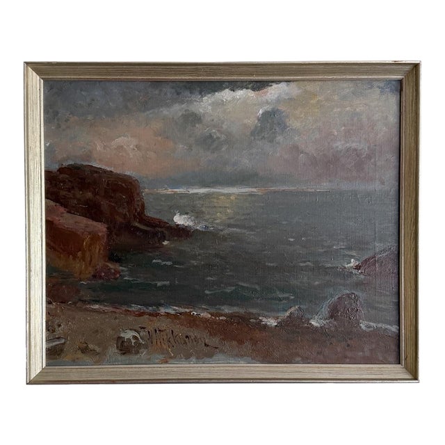 Mid 20th Century Victor Nikkanen - Ocean Shore Landscape Oil Painting For Sale