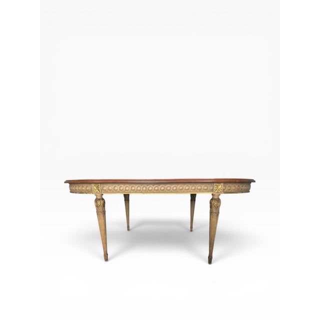 Wood Antique Neoclassical Dining Table With Bird’s Eye Maple Top and Distressed Painted Base — Circa 1910s–1920s For Sale - Image 7 of 15