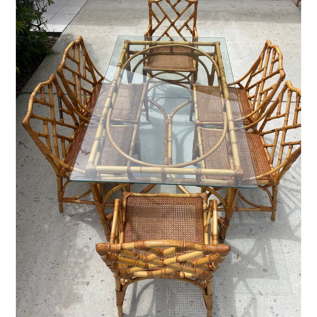 Chippendale Italian Vintage Rattan Chippendale Style Dining Chairs, Set of 6 After Dal Vera For Sale - Image 3 of 8