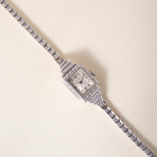 1930s Art Deco Blancpain 1 Carat Diamond Ladies Cocktail Watch 14k White Gold For Sale - Image 4 of 7