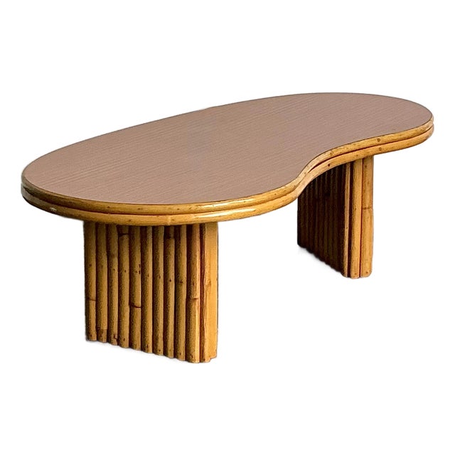 Vintage 1950s Kidney Rattan Coffee Table After Frankl For Sale