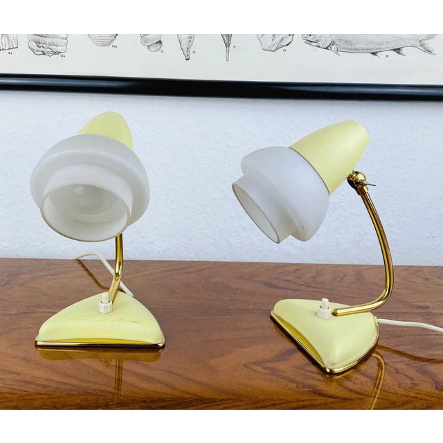 Metal Vintage Italian Golden Yellow Bedside Lamps, 1950s, Set of 2 For Sale - Image 7 of 10