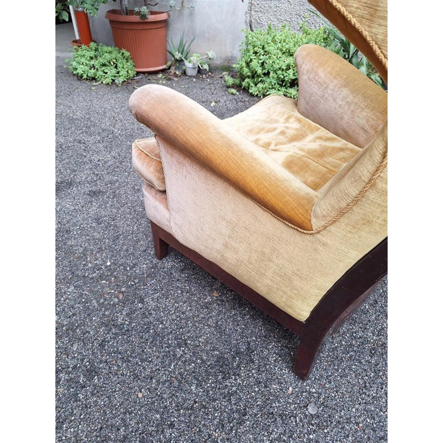 Brown Dark Wood Armchair with Yellow Padded Cross-Backrest by Osvaldo Borsani for Arredamenti Borsani Varedo, 1939 For Sale - Image 8 of 18