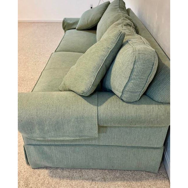 2000 - 2009 Ethan Allen Classic Rolled Arm Skirted Sofa in Aqua Texturized Woven Fabric For Sale - Image 5 of 12