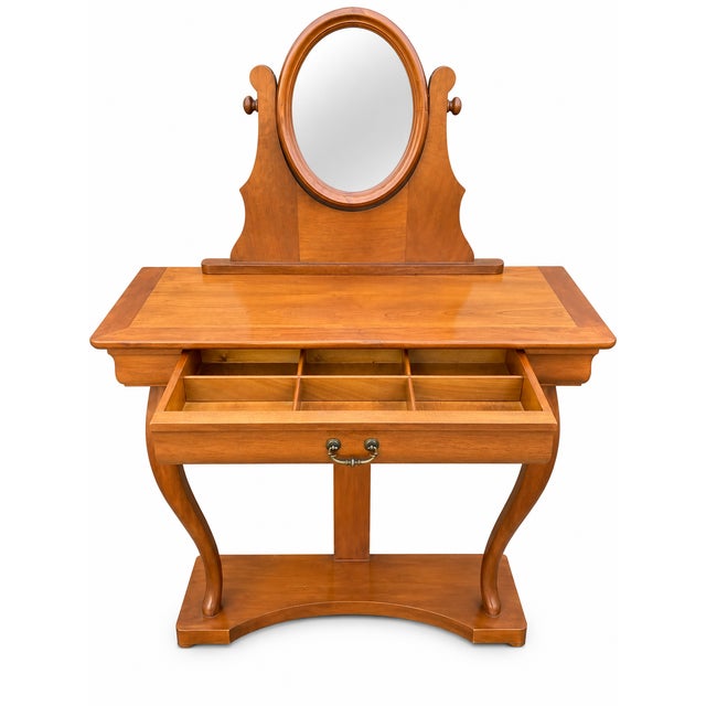 Cherrywood Console Dressing Table with Adjustable Oval Mirror, 1970s For Sale - Image 6 of 11