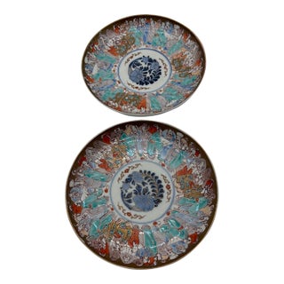 19th Century Japanese Kutani "Thousand Scholars" Porcelain Plates - Pair (8.5") For Sale