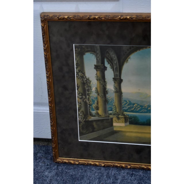 Vintage Twilight Lithograph Matted Print Framed Art Deco Uv Glass 1980s For Sale - Image 12 of 13