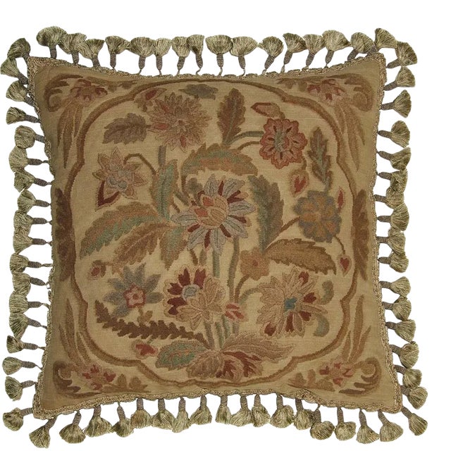 Hand-Embroidered Throw Pillow For Sale