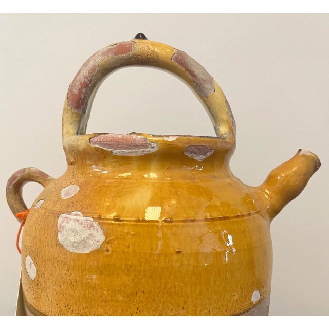 Late 19th Century French Provincial Yellow Glazed Terracotta Wine Jug For Sale - Image 4 of 6