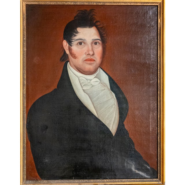 American 19th Century American Folk Art Portrait Painting of a Gentleman, Style of Ammi Phillips For Sale - Image 3 of 16