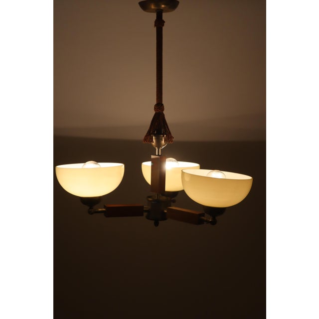 Art Deco 3-Arm Chandelier in Glass, Wood and Chrome, Germany, 1930s For Sale - Image 14 of 18