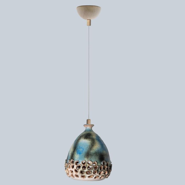 Green Blue Ceramic Pendant Light, Denmark, 1970s For Sale - Image 16 of 18