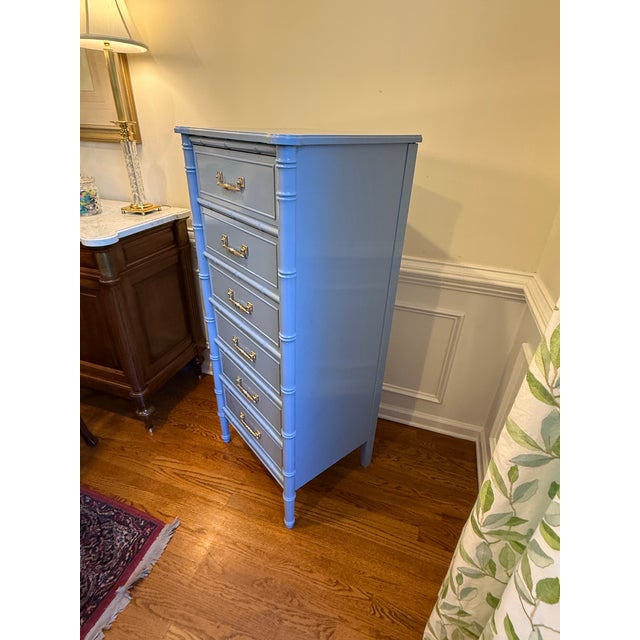 Henry Link 1970s Henry Link Bali Hai Faux Bamboo Lingerie Chest in Custom High-Gloss Blue Lacquer For Sale - Image 4 of 9