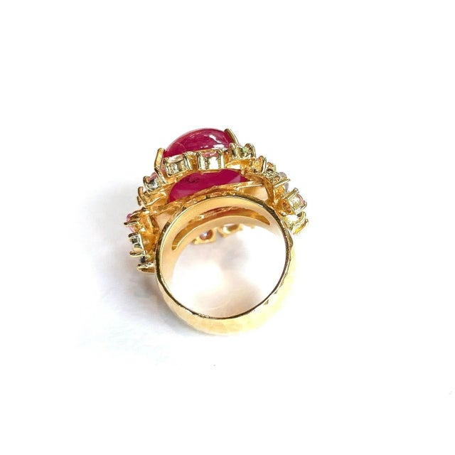 Bochic “Orient” Carved Ruby & Multi Sapphire Cluster Ring Set 18K & Silver, Size 9.5 For Sale - Image 12 of 12