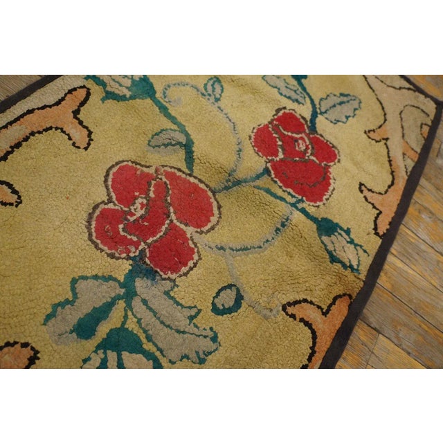 1920s Considerable Yellow Mustard Color With Lovely Florid Design Antique American Hooked Rug For Sale - Image 5 of 9